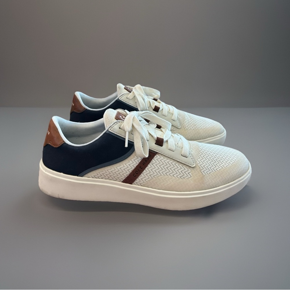 Cole Haan White and Brown Sneakers with Navy Accents